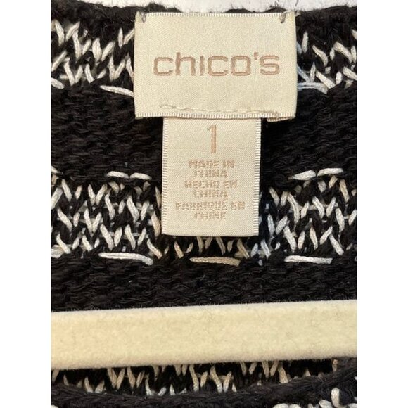 Chico's Black & White Stripe Fringe Sweater Size 1 - Picture 4 of 5